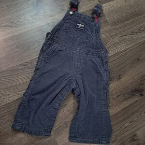 OshKosh B'Gosh Corduroy Conductor Overall Blue Grey Red Lining Size 6 Month